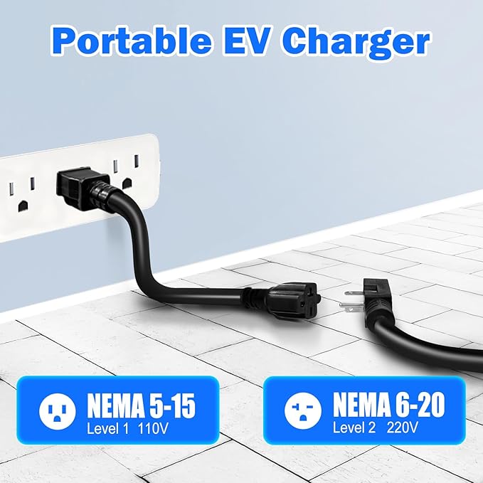 Level 1 & Level 2 EV Charger 16Amp 110-240V,17ft Cable, Portable Electric Vehicle Charger with NEMA5-15P & 6-20 Plug Compatible for SEA J1772 EV Cars for Home and Outdoor (Black)