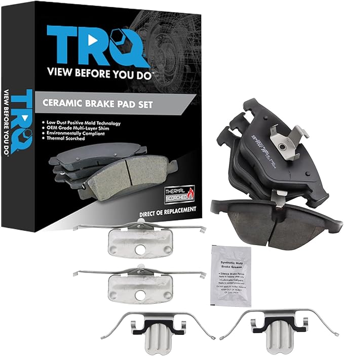 TRQ Front Ceramic Brake Pad Set Includes Contact Point Grease Hardware Compatible with 13-15 BMW X1 xDrive28i 13-15 sDrive28i 11-14 Z4 sDrive35is 08-13 M3 12-13 328i L6 3.0L
