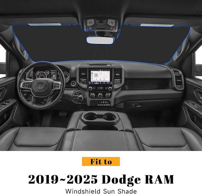 Car Windshield Sun Shade for Dodge 2019-2025 2026 RAM 1500 Accessories (OEM Design) Reflective Foldable Heat Insulation Sunshade for Ultimate Protection