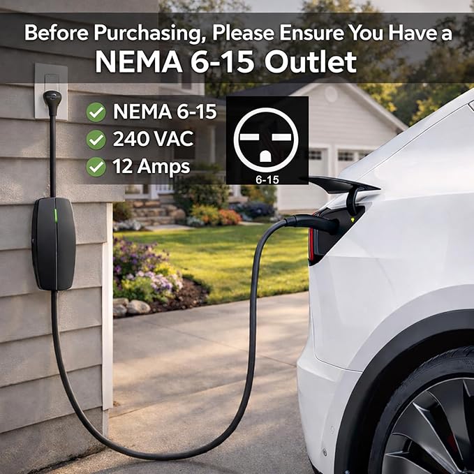 for Tesla NEMA 6-15 Adapter, Tesla Mobile Charger Adapter for Gen 2 and 3 ONLY, 240V Plug & 6-15 Outlet at 12 Amp 10-Inch