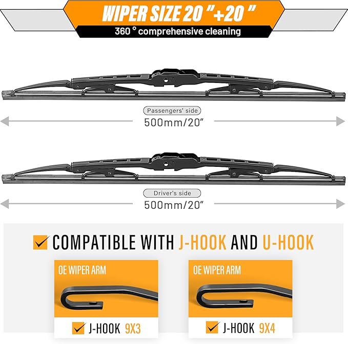 AUTOBOO 20"+20" Windshield Wiper Blade Replacement For Ford F150 F250 F350 F450 F550 2008-1999 Expedition 2006-1999 Explorer 2010-2005 Mustang 2004-1999 -Original Factory Quality (Pack of 2)