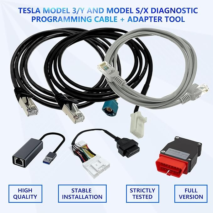 6 Pcs Diagnostic Cables Set for Tesla Model S 3 X Y, USB OBD2 Diagnostic Tools Adapter, with OBDII Adapter Harness 1013230-00-A, 1137658-00-C, 1930388-00-A