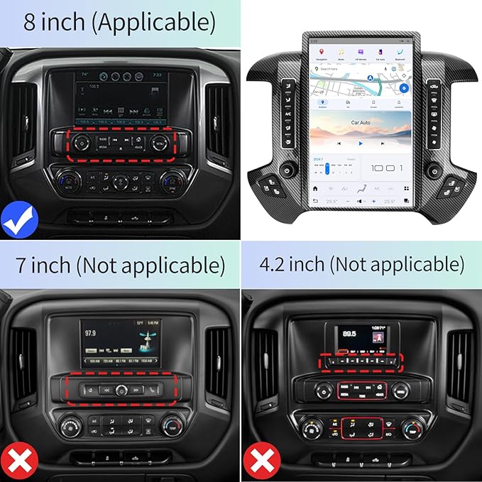 Qualcomm Car Radio for Chevrolet Silverado GMC Sierra 2014-2019 Stereo Replacement Head Unit 14.4 Inch 2K IPS Touch Screen Tesla Style Carplay Android Auto GPS OEM 8 Inch (Carbon Fibre)