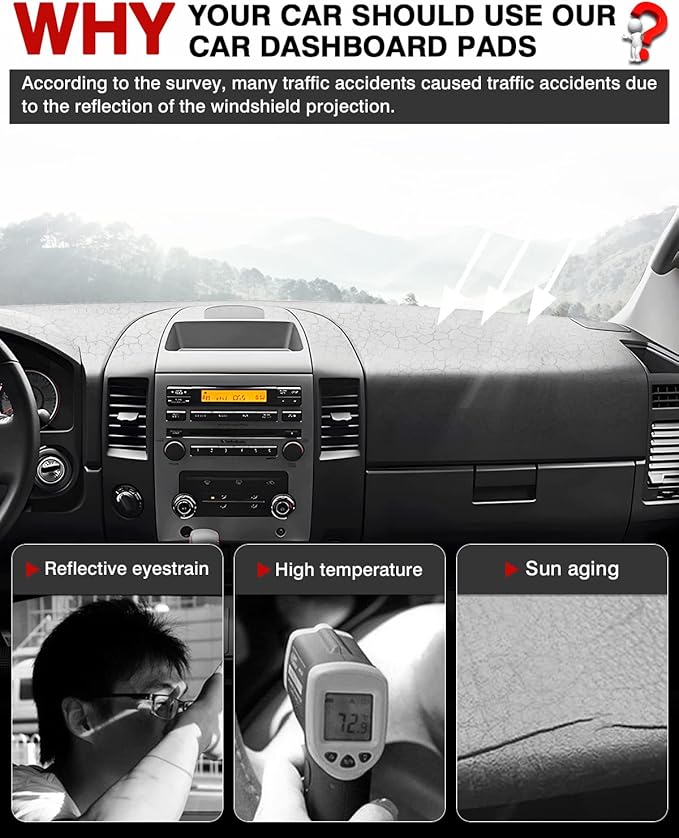 Autorder Dashboard Cover Mat for 2004-2012 Nissan Titan Accessories Dash Cover Flannel Dash Mat Sunshade Glare UV Rays Protector (Without Cutout for Navi/Sensor)