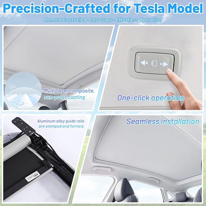 Electric Sunshade Roof for 2019-2024 Tesla Model Y, Retractable Sun Visor, 5-Layer 99.9% UV Protection, Silent Motor