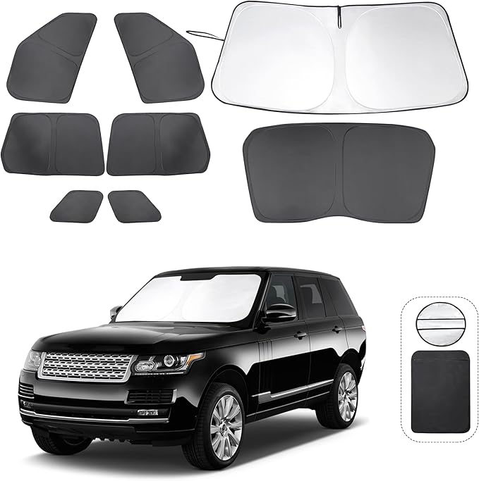 8PCS Windshield Sun Shade Custom Fit for 2013-2021 Land Rover Range Rover (Not Fit Range Rover Sport) Accessories Foldable Sunshade Side Rear Window Shade Cover Full Set Privacy Protection