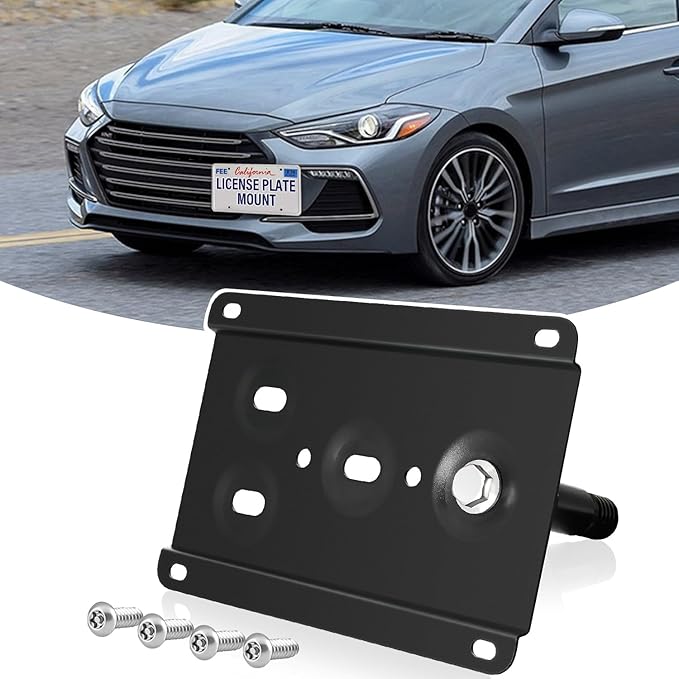 License Plate Holder Front License Plate Bracket No Drill Tow Hook Mount Anti-Theft License Plate Frame Compatible with Hyundai Elantra Sport 2017-2021, Elantra GT 2017-202