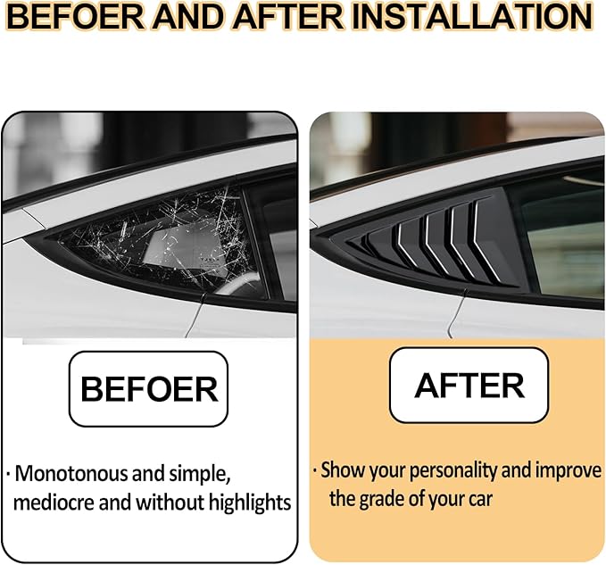 Window Louvers Fits for Tesla Model 3 2017-2024 2025 Accessories Rear Side Window Louvers Windshield Sun Shade Cover Auto Exterior Decoration Trim Accessories(Bright Black)