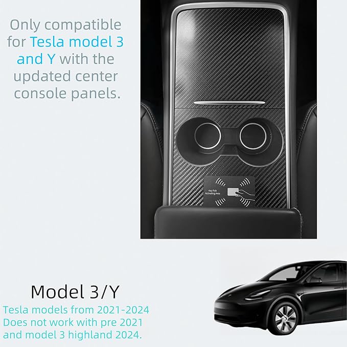 frani Center Console Wrap (Genuine Carbon Fiber) Designed for Tesla Model 3/Y 2021-2025,Tesla Center Console Cover for Model 3/Y(Not for Model 3 Highland 2024-2025)