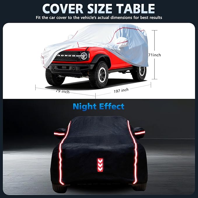 Car Cover Waterproof All Weather for Bronco 2020-2025,All-Around Fastening and 4 Upgrades, 60s Quick-Install for Car Cover