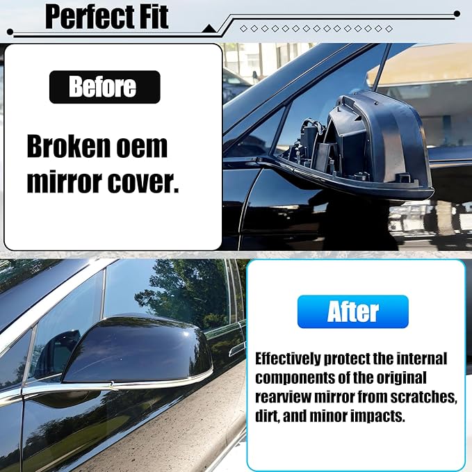Jaronx Compatible with Tesla Model X Mirror Cover Replacement 2016-2025, Left Driver Side Clip-on Rear View Mirror Cover Cap for Tesla Model X Accessories 1054430-00-D (Black)