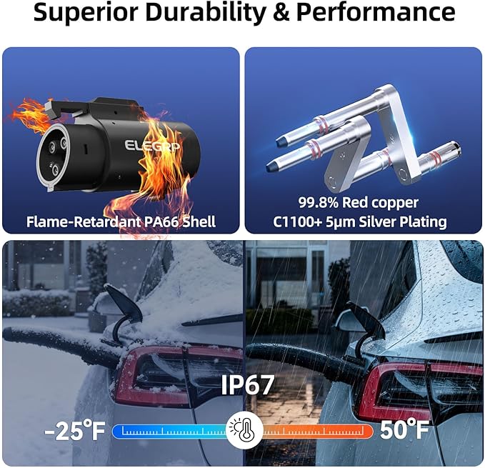 ELEGRP 80A Tesla to J1772 Adapter, NACS to J1772 EV Charger Adapter for Level 2 Charging, Compatible with Tesla High Powered Connector, Destination Charger, Mobile Connector, with Carry Bag