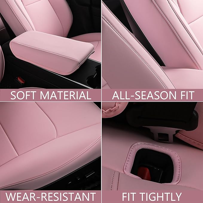 Xipoo Seat Cover Compatible with Tesla Model 3 Car Seat Cover PU Cover Car Seat Protector Replacement for 2017 2018 2019 2020 2021 2022 2023 Tesla Model 3 Accessories (Pink-PU,12 Pcs)