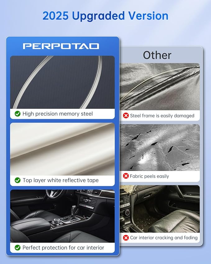 Windshield Sun Shade for Car, 4-Layer Reflective Sunshade Blocks Heat & UV, Sun Shade Windshield Keeps Interior Cooler, Pop-Up Design, Folds Quickly for Storage | for Sedans and SUVs (55"x27")