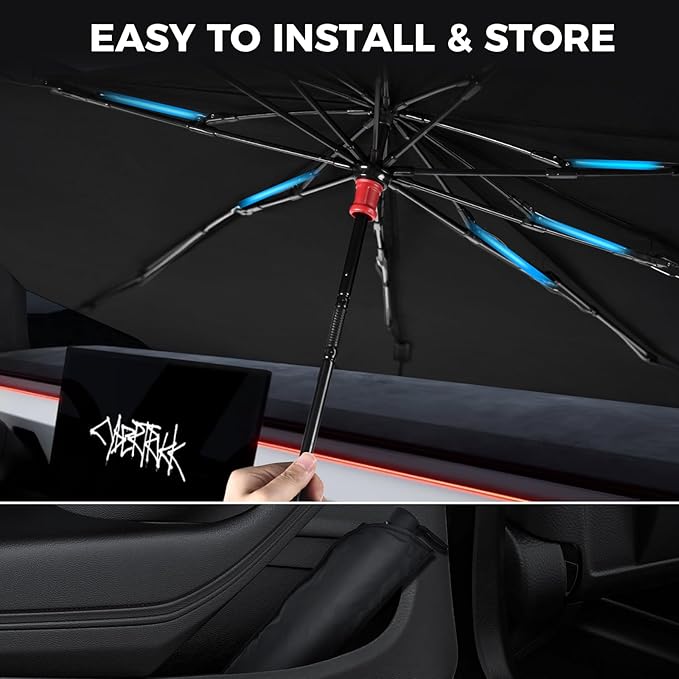 2026 Upgrade Windshield Sunshade Umbrella for Tesla Cybertruck, Thickened Titanium Silver, Protect Car from Sun Rays & Heat Damage Keep Cool, Protect Interior 54''x 60''x 61''