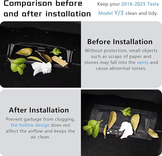 2Pcs for Tesla Model 3/Y Backseat Air Vent Cover 2017-2025/2026 Juniper/Highland Accessories,Rear Under Seat Air Grille Condition Outlet Protector with Upgraded Mesh Cloth & Velcro