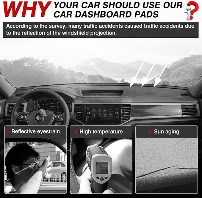 Autorder Dashboard Cover Mat for Volkswagen Atlas 2018-2023 VW Atlas Cross Sport Accessories Dash Cover Flannel Dash Mat Sunshade Glare UV Rays Protector