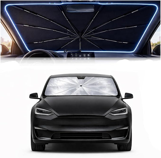 2026 Upgraded Car Windshield Sun Shade Umbrella - Custom-Fit for Te-sl-a Model X 2016-2024 Umbrella Sunshade,Easy Install,UV Protection & Heat Reflective,Keep Interior Cooler with Storage Bag