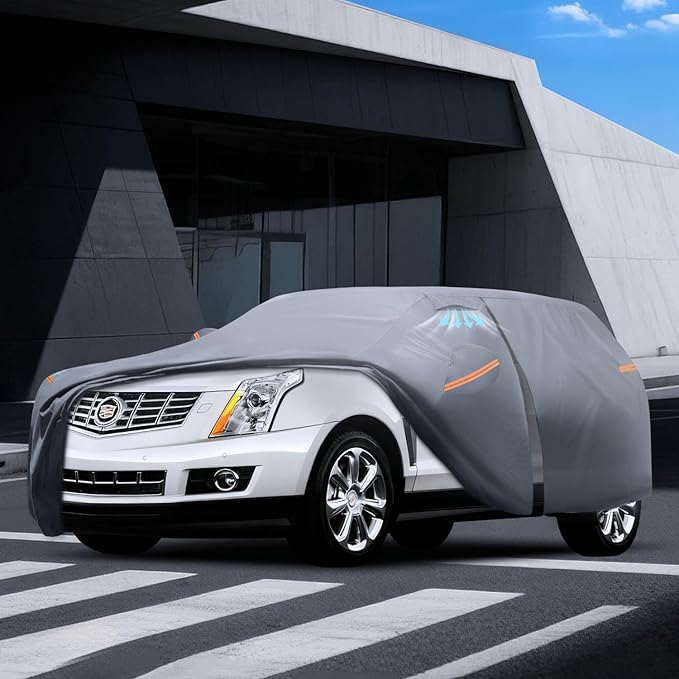 Waterproof Cadillac SRX(2009-2016) Car Cover with Breathable Vents, [2025 Upgrade] Premium Covers with Cotton Liner and Zipper Door,Sun Rain Snow Dust Uv Protection.(Gift with Towel)