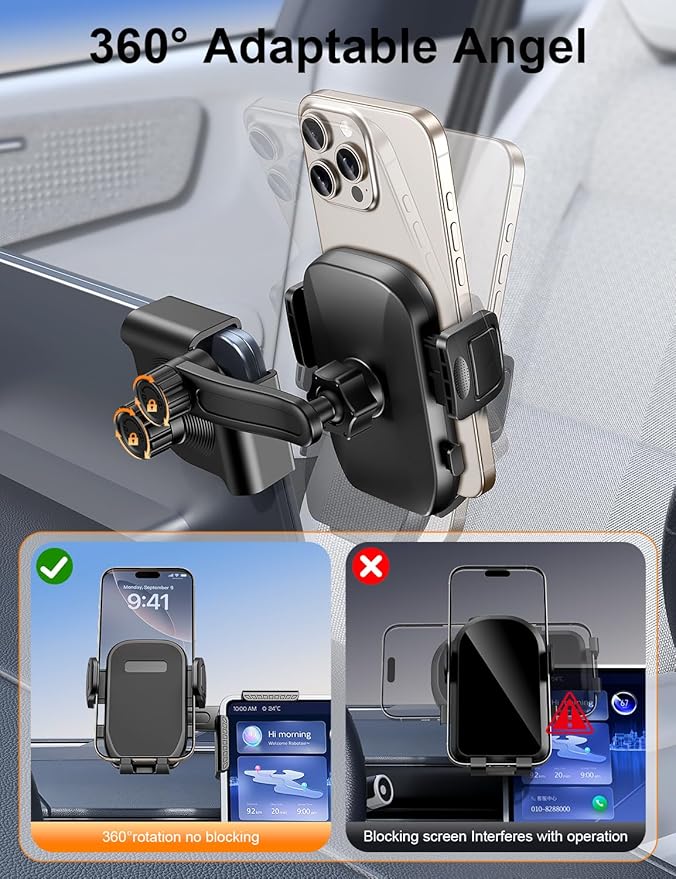 Tesla Phone Mount, 360° Adjustable Universal Tesla Model Y Accessories, Phone Holders for Your car for Tesla Model 3/Y/S/X/Cybertruck Screen, Non-Adhesive for Car Phone Holder Fits All Phone