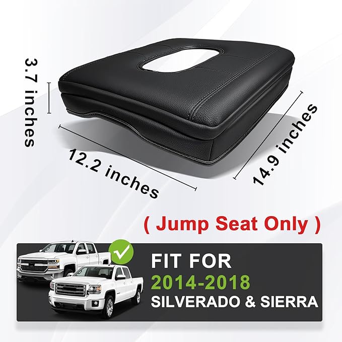 Muslogy Center Console Armrest Cover Fit for Chevy Silverado & GMC Sierra 1500 2500 3500HD 2014-2018 Accessories, Comfort Armrest Pad Console Lid Cushion Vegan Leather 1-Inch Thick(Split Bench Seat)