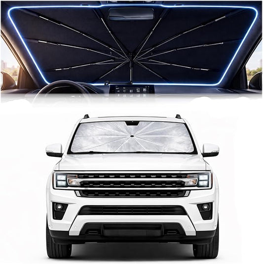 2026 Upgraded Car Windshield Sun Shade Umbrella - Custom-Fit for Ford F-150 2021-2026 Umbrella Sunshade,Easy Install,UV Protection & Heat Reflective,Keep Interior Cooler with Storage Bag