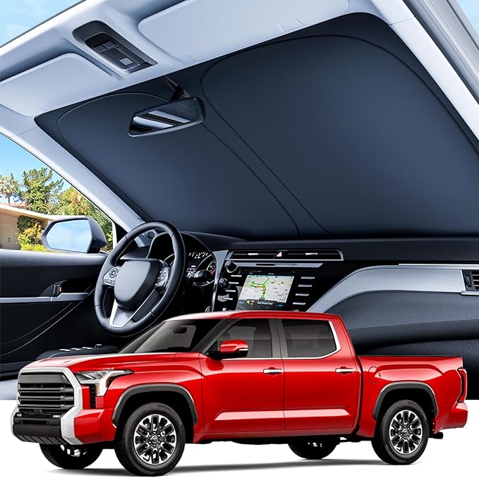 REEVAA Upgraded Windshield Sun Shade for Toyota Tundra 2022-2025 [Tailored Fit, 99% Sun Protection] Protect Interior & Keep Cool, Foldable Sunshade Car Accessories with Storage Bag