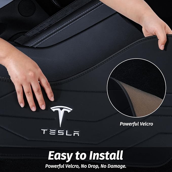 Center Console Leather Side Anti-Kick Mats(2 Pieces) Designed for Tesla Model 3 Highland(2024-2027),Waterproof, Dust Resistant, Front Seat Side Protector Cover Black