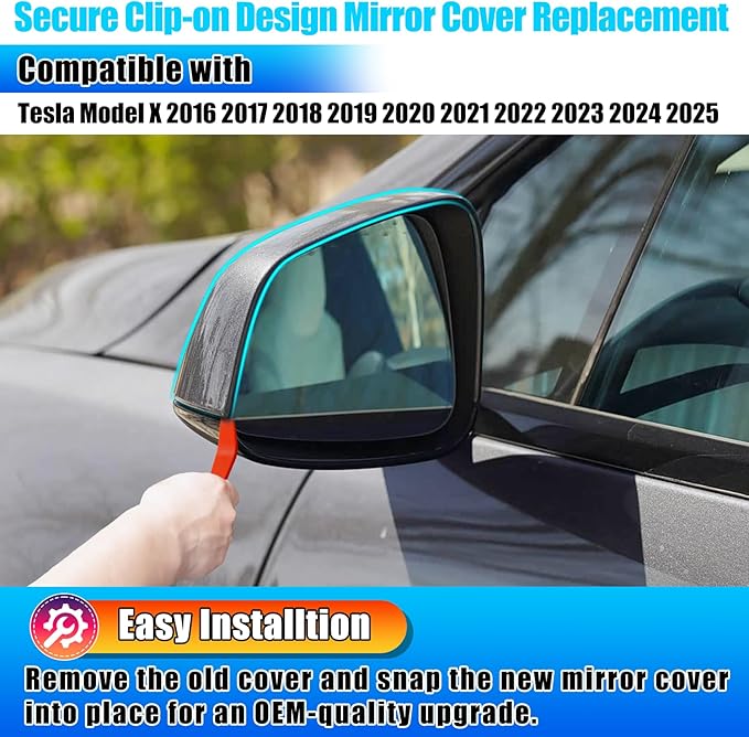 Jaronx Compatible with Tesla Model X Mirror Cover Replacement 2016-2025, Left Driver Side Clip-on Rear View Mirror Cover Cap for Tesla Model X Accessories 1054430-00-D (Black)