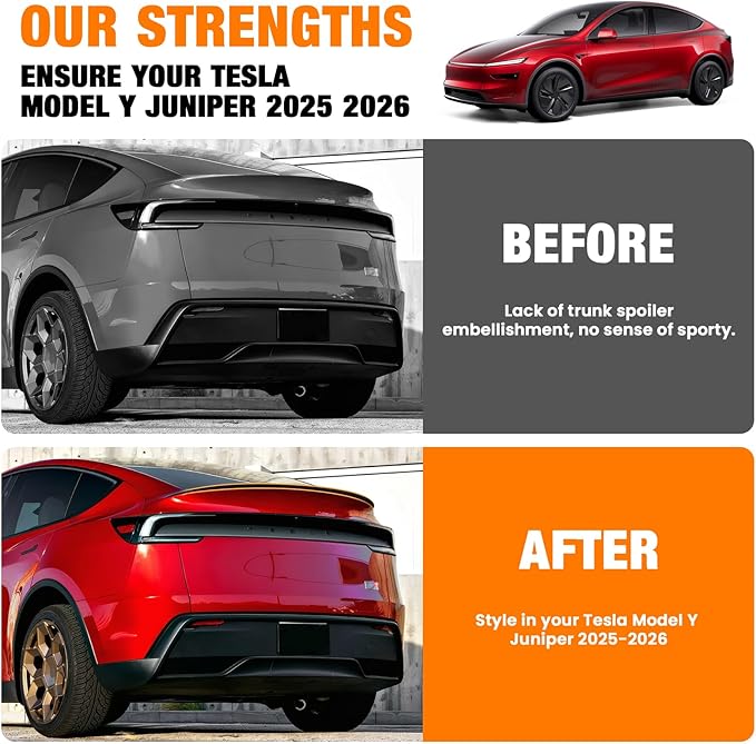 Powerty Rear Spoiler Wing for 2025 2026 Tesla Model Y Juniper,Rear Trunk Lip Wing Sporty Appearance for Model Y Juniper Accessories Carbon Fiber