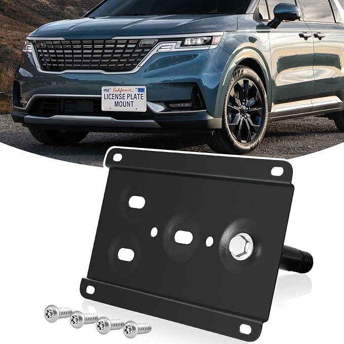 License Plate Holder Front Bracket No Drill Tow Hook Mount Anti-Theft License Plate Frame Compatible with 2018-up Kia Stinger