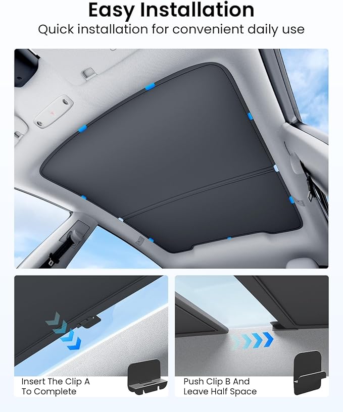REEVAA Upgraded Tesla Model Y New (Juniper) Sunshade Roof [No Gaps, No-Sagging] Tesla Y Accessories Heat Insulation Foldable Glass Sunroof Cover for Model Y Juniper 2025-2026, 2PCS, Black