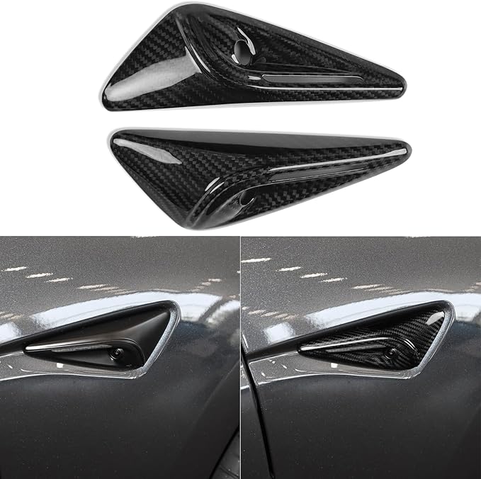 Real Carbon Fiber Protection for 2025 2026 Tesla Model 3/Y Highland Juniper Accessories HW4.0 Side Camera Full Cover Vehicle Molding Car Turn Signal Exterior Trim 2PCs, Glossy, not ABS
