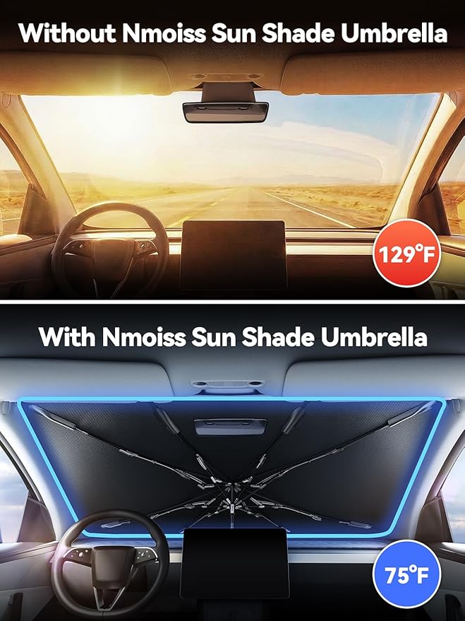 Windshield Sun Shade Umbrella for Mustang - [Vinyl Coating Heat Shield] Protect Car from Sun Rays & Heat Damage Keep Cool and Protect Interior, Spring Structure Edge