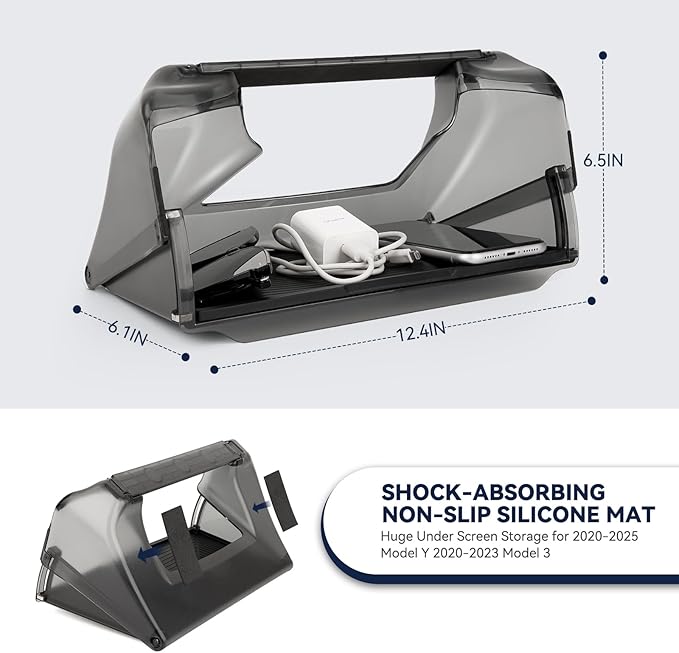 Under Screen Storage Box for Tesla 2020-2025 Model Y 2020-2023 Model 3, Hidden Design & Stable Installation, Hiddenable Privacy Storage with Anti-Slip Silicone Pad for Model Y 3 Accessories