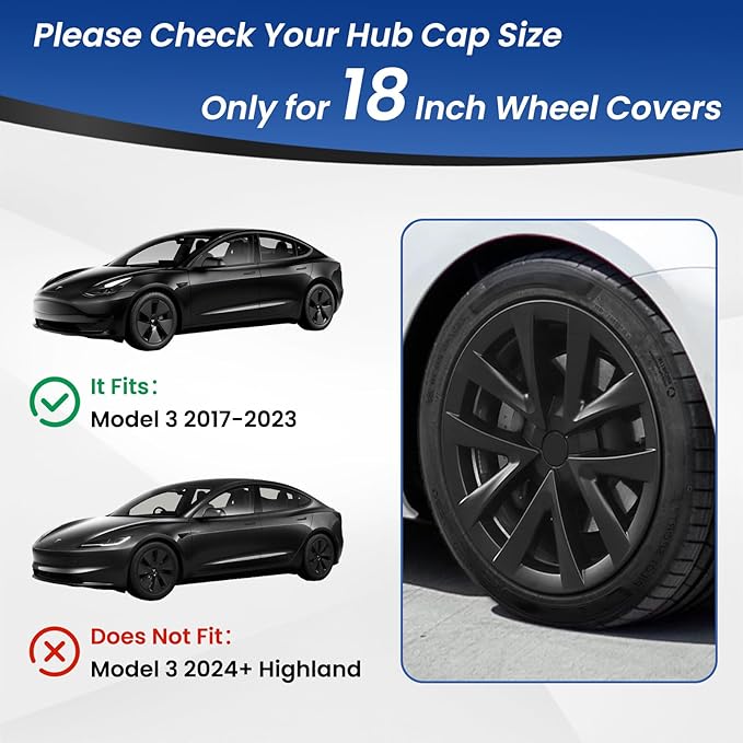 Model 3 Hubcaps - 18 Inch Aero Wheel Covers Replacement Wheel Caps 18'' Model S Plaid Arachnid Wheels Version Hub Caps Compatible with Model 3 Accessories 2017-2023