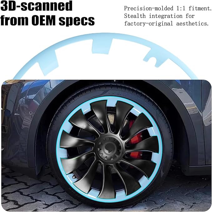 Wheel Rim Protect for Tesla Model Y 21" (2020-2024), Easy-Install Hubcaps Induction Wheel Cover, Scratch-Resistant Car Tire Trim Rings, Stylish Giftable, Glacier Blue 4Pcs Model Y Accessories