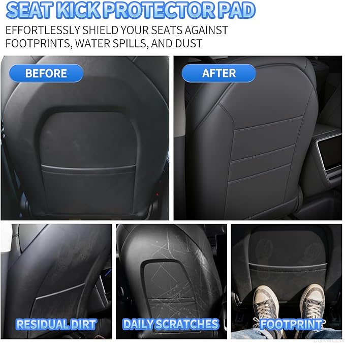Seat Back Protector for Tesla Model Y Juniper/3/X/S Accessories Leather Kick Protectors Mats with Dual-Layer Organizer Pockets for Drivers Waterproof Scratchproof Dirt-Resistant Backseat Cover