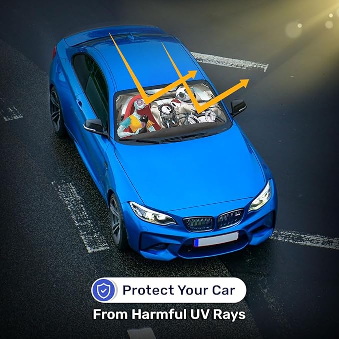 Horror Windshield Sun Shade for Car SUV Truck (55x30 Inches), Front Window Visor for Windows, Protector Blocks UV