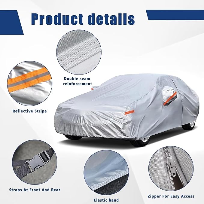 Kayme 6 Layers Sedan Car Cover Custom Fit for Dodge Avenger (1995-2014), Waterproof All Weather for Automobiles,Rain Sun UV Protection.Silver