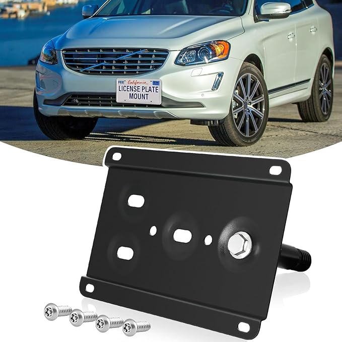 License Plate Holder Front License Plate Bracket No Drill Tow Hook Mount Anti-Theft License Plate Frame Compatible with Volvo XC90/EX90 2016-2025, Volvo XC40 2019-2023