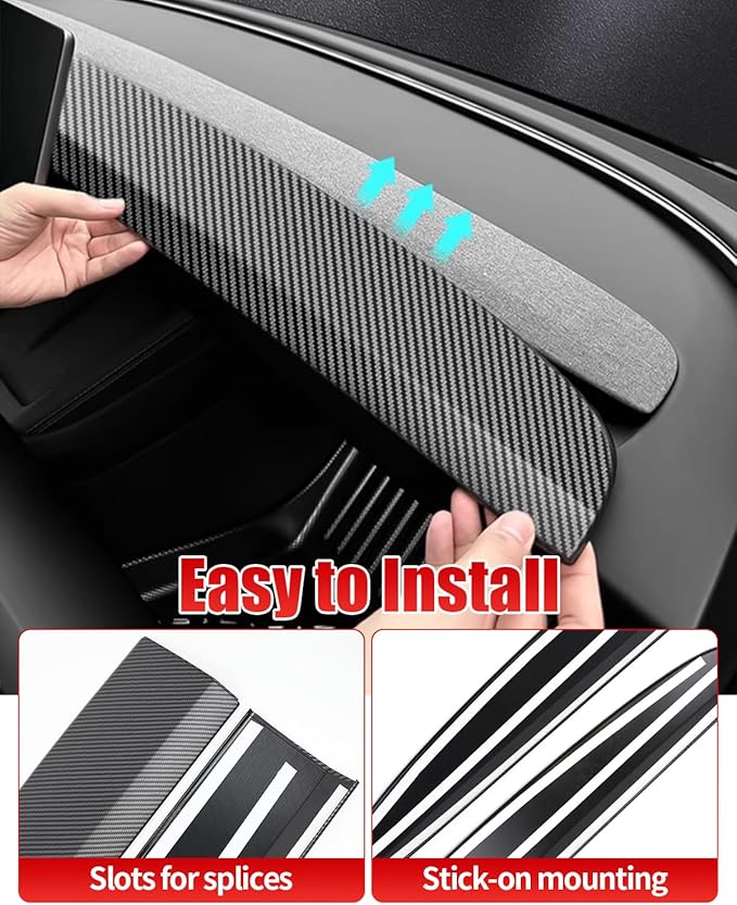 KKTR-CAR Dashbooard Cover 2pcs ABS Dashboard Panel Trim Cover Sticker Compatible with Tesla Model Y Juniper 2025 2026 Model 3 Highland 2024-2026 (Matte Carbon Fiber)
