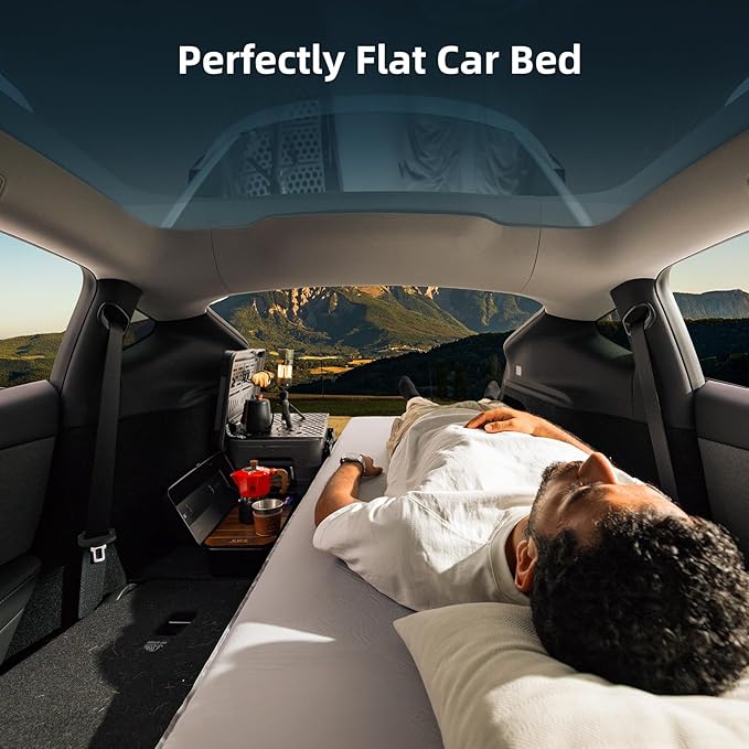 Havnby FlatCore Backseat Solo Mattress for Tesla Model Y, Wedge Design & 6.7-Inch Solid Foam for Flat Car Bed, Portable Camping Mattress w/Built-in Pump for Campers, Hiking, Nap, Road Trip