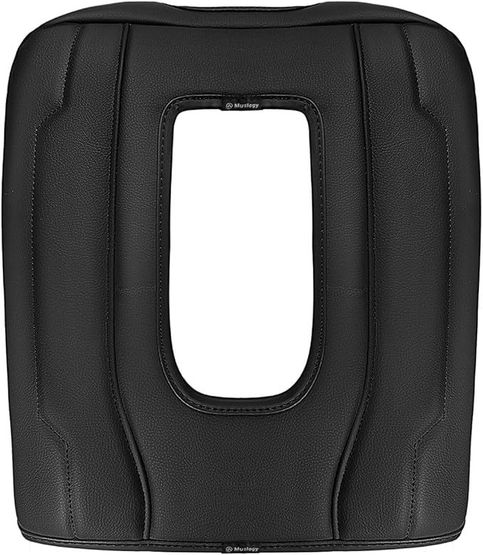 Muslogy Center Console Armrest Cover Fit for Chevy Silverado & GMC Sierra 1500 2500 3500 2022-2026 Accessories, Comfort Armrest Pad Console Lid Cushion Vegan Leather Regular Thick(Bucket Seat ONLY)
