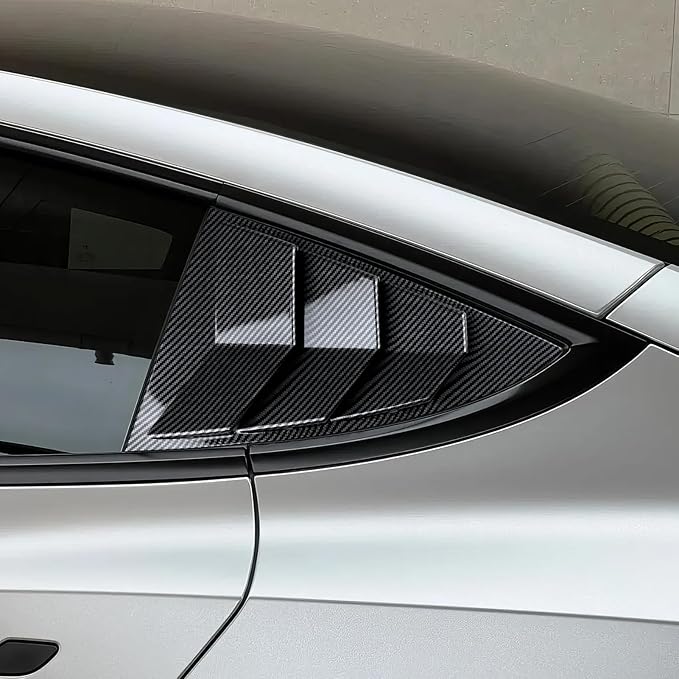 for Tesla Model 3 2017-2026 Accessories Rear Side Window Cover Louver Trim Air Vent Scoop Louver Carbon Style ABS Decal Sun Rain Shade Vent Sport Style