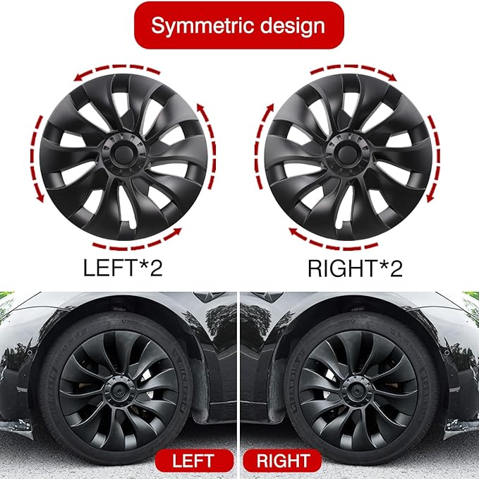 KAVANIC 4PCS Wheel Covers Fits for Tesla Model 3 Hubcap 18 Inch Matte Black Support Logo Long Range Symmetry Design Uberturbine Style for 2017-2023 Model 3 Aero Wheel Cover Replacement (RWD/AWD)