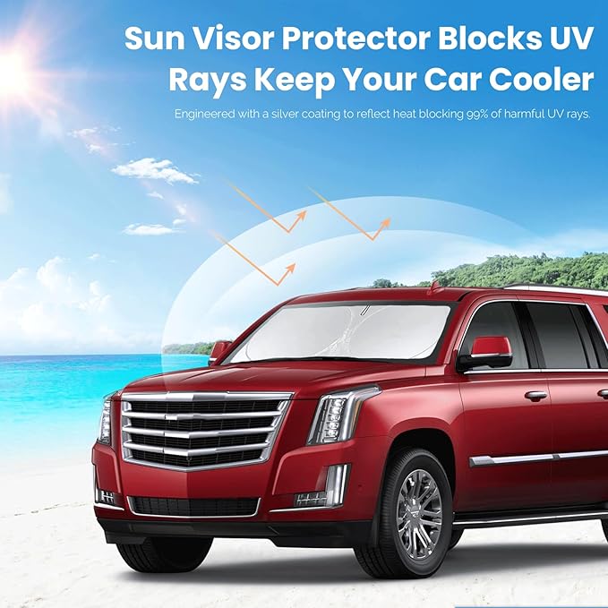 Custom Fit Escalade Windshield Sunshade for Cadillac Escalade Accessories 2021-2023 2024 2025 2026 Front Window Shades Cover for Windshield Sun Visor Screen Protector 210T Reflective Blocks UV Rays