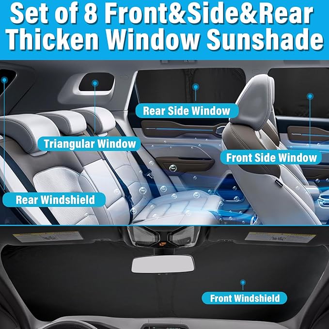 KMF 8pcs Thicken Sun Shades for Chevy Traverse 2018-2023 Accessories,Chevrolet Full Car Window Covers Sunshade for Windshield Side Rear, UV Block and Blackout Privacy for Car Camping Outdoor
