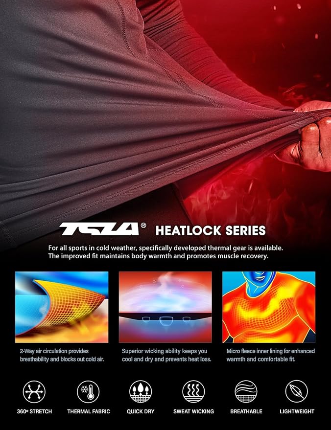 TSLA Men's Thermal Long Sleeve Compression Shirts, Mock/Turtleneck Winter Sports Running Base Layer Top