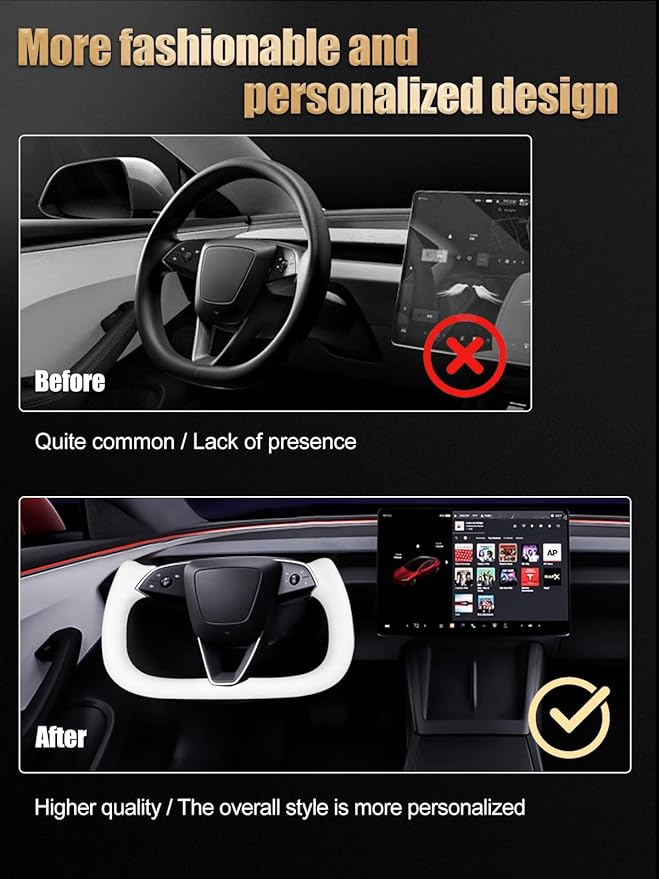 ZIMABLUE White Yoke Steering Wheel For Tesla Model Y Juniper Accessories 2025, White Nappa Leather for Tesla Model Y Juniper 2025 With Heating Function,Without stripe